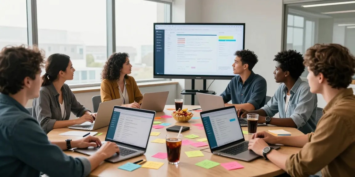 Dynamic team collaboration discussing Telegram下载 in a modern office setting.