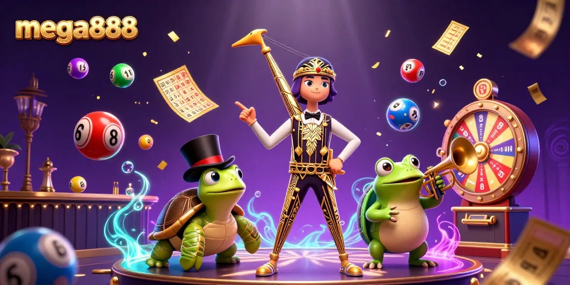 Experience mega888 with vibrant casino elements, featuring lively characters and action-packed scenes.