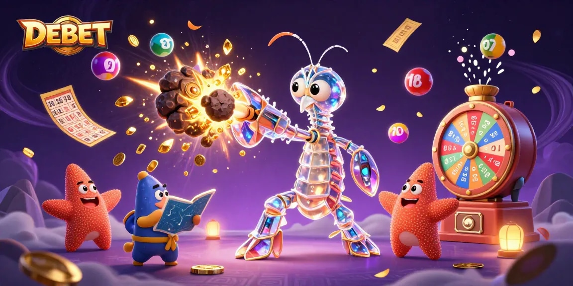 DEBET brings excitement as the galactic samurai mantis shrimp unveils golden rewards in a vibrant casino scene!