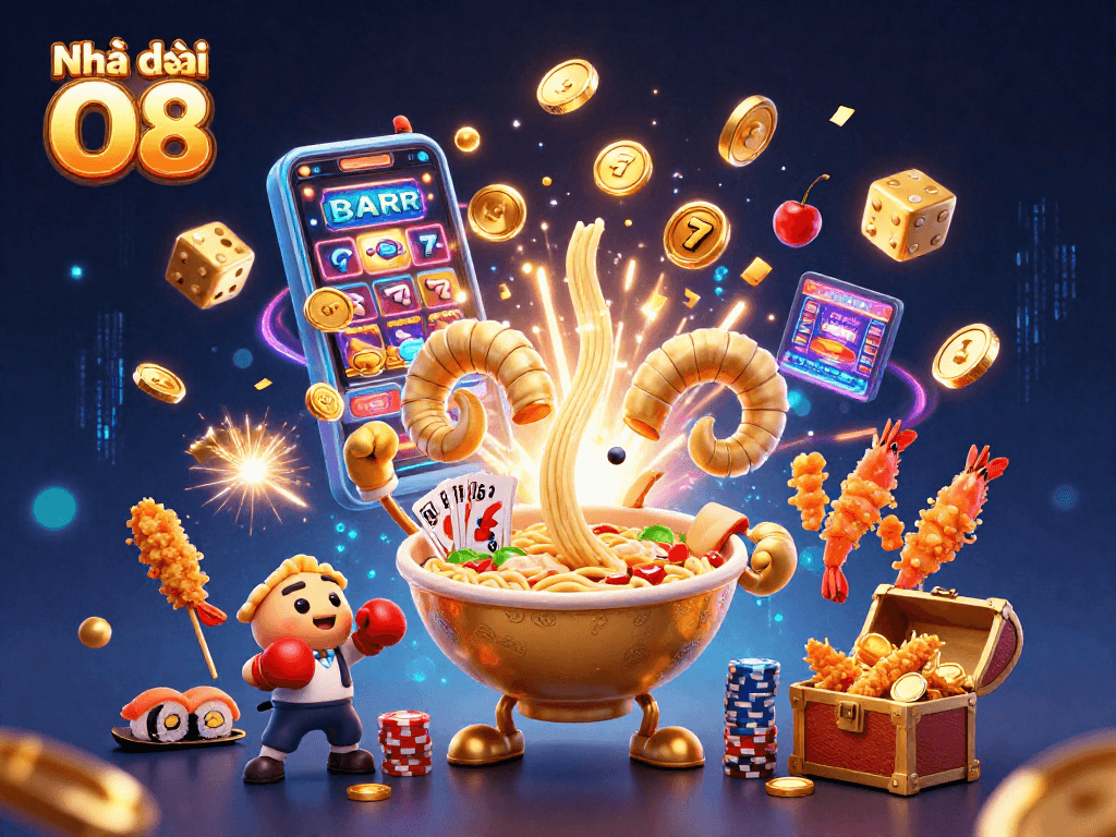 Engaging scene showcasing Nhà cái O8's dynamic gambling action with colorful casino elements and characters.