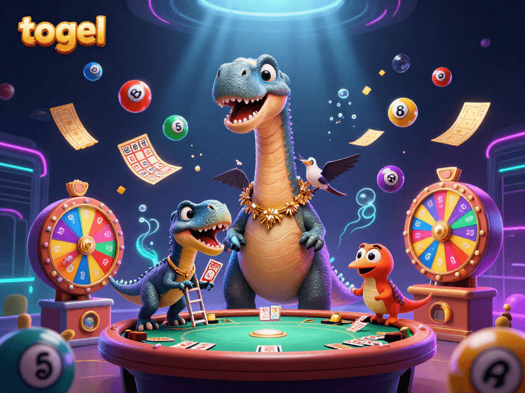 Experience the excitement of togel with vibrant lottery balls and a whimsical casino scene