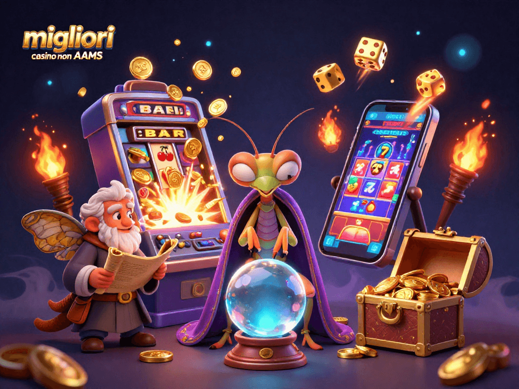 I migliori casino non AAMS offrono un'illustrazione 3D di fortuna con giochi e jackpot emozionanti.