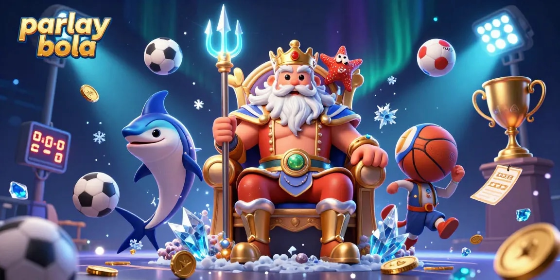 Engage in parlay bola betting with Neptune and treasures in a vibrant casino scene.