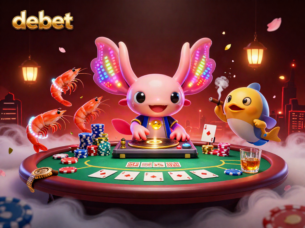 Experience thrilling gameplay with debet at a vibrant online casino party featuring colorful characters.
