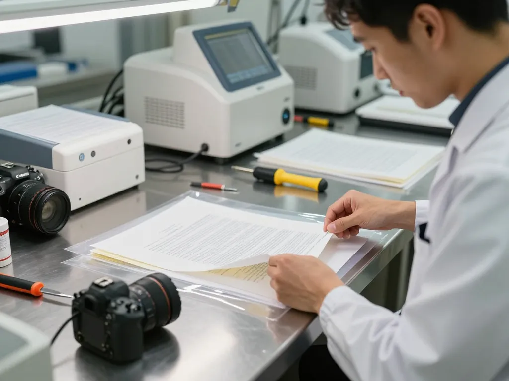 Service for document restoration with dịch vụ bóc ép plastic ensuring preservation without damage, highlighting a professional technician at work.