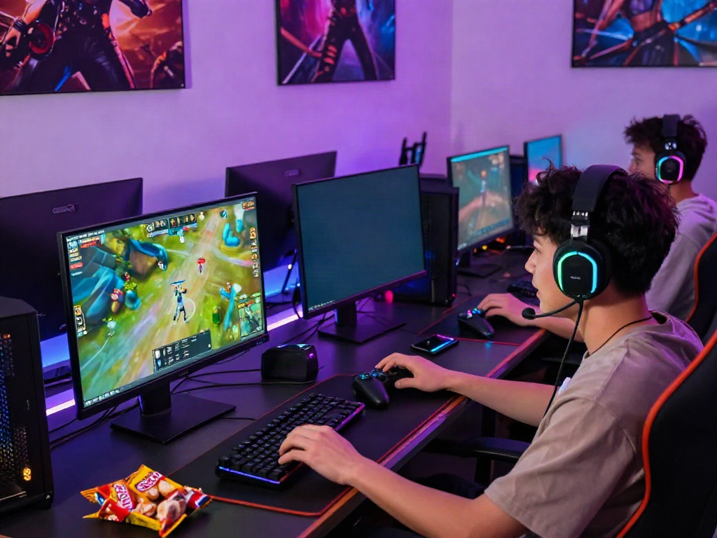 Engaged gamer using the qqmacan link for immersive online play.