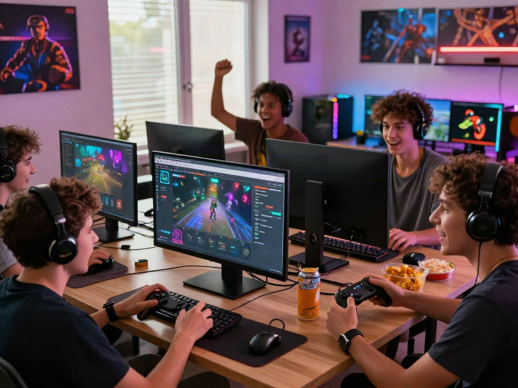 Friends playing on the Hitclub platform, showcasing excitement and gaming atmosphere.