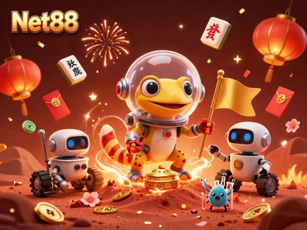 Experience gaming excitement at Net88 with a cosmic Martian gecko discovering a golden casino.