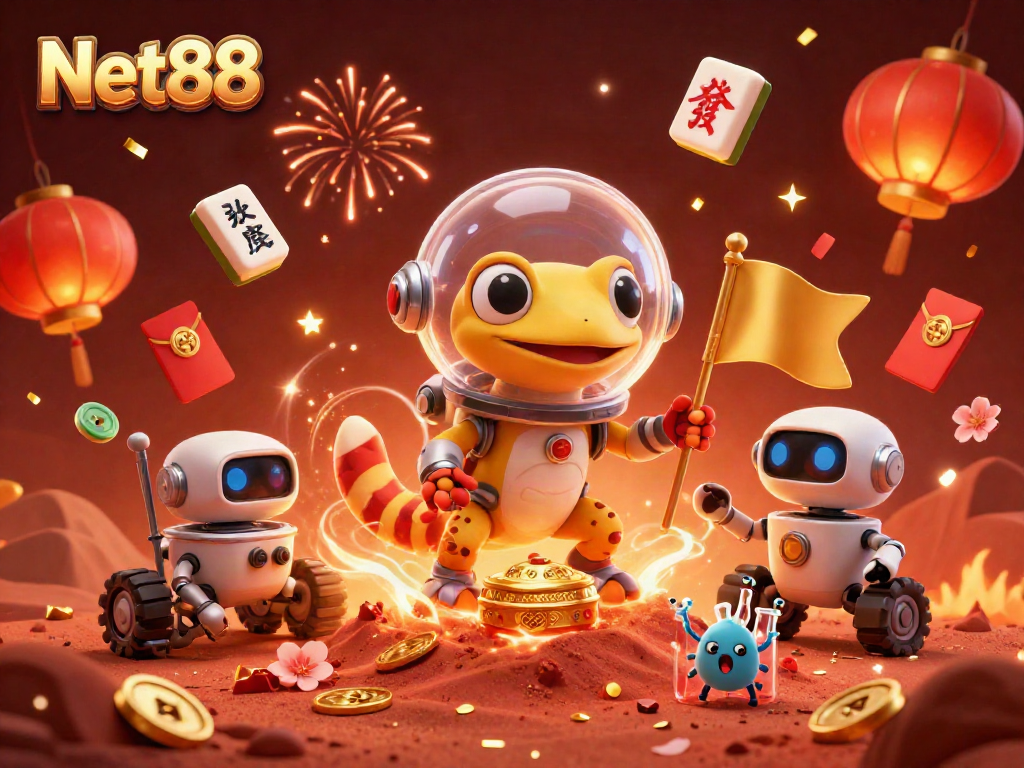 Experience gaming excitement at Net88 with a cosmic Martian gecko discovering a golden casino.