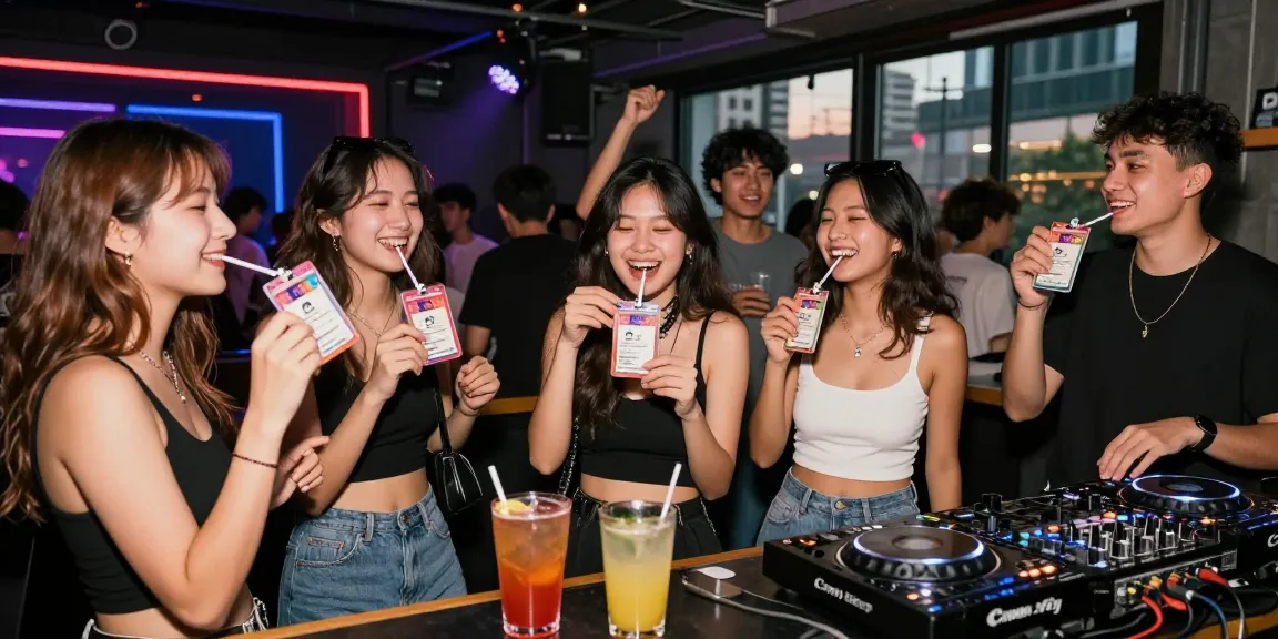 Exciting nightlife celebration with Club21id novelty IDs in a vibrant urban club setting.