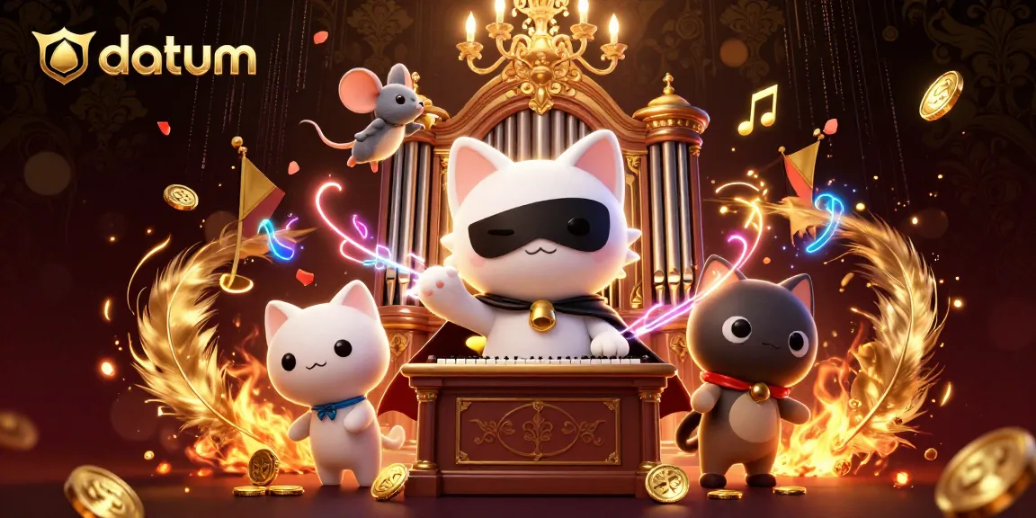 Engage with datum gaming experience as the phantom cat plays at the ornate organ in a vibrant casino.