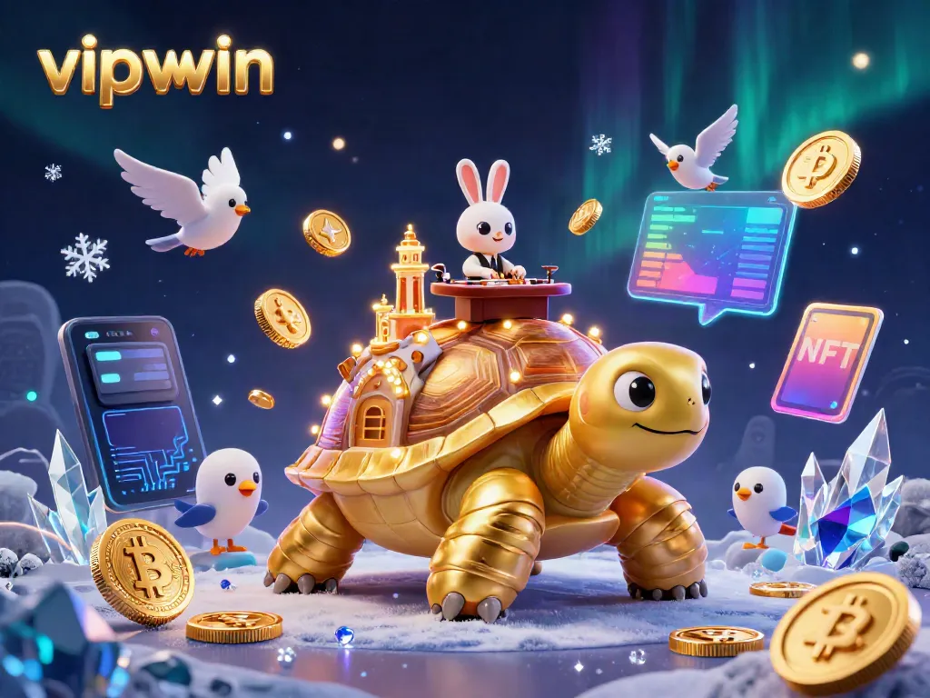 Experience the vibrant online gaming world of vipwwin with a whimsical golden tortoise casino illustration.