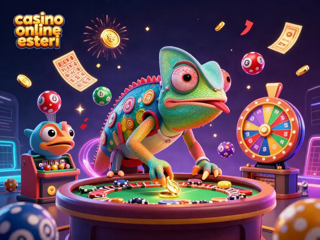 Gioca nei migliori casino online esteri con offerte esclusive e bonus unici in un'illustrazione vivace.