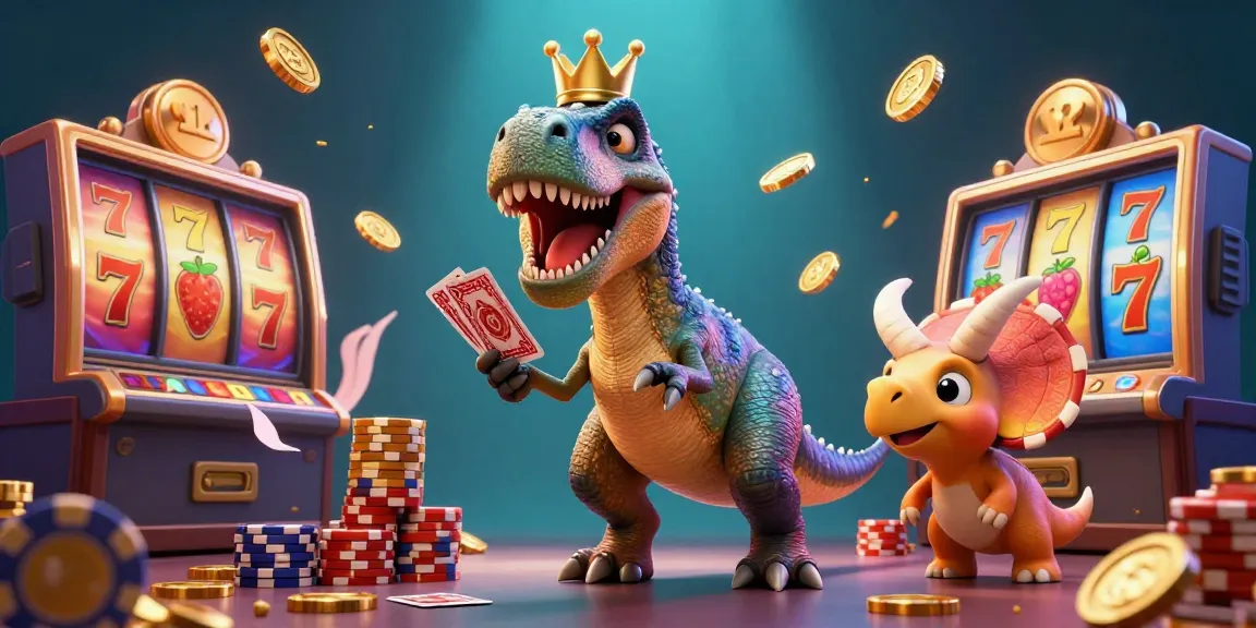 Experience the thrill of Vion88 slots with a dinosaur-themed scene showcasing action and excitement.