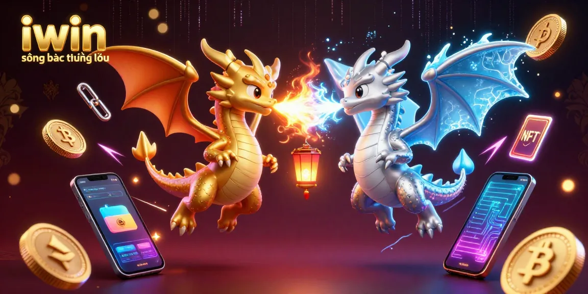 Engage with iwin sòng bạc thượng lưu featuring vibrant 3D dragons and crypto elements in a stunning casino scene.