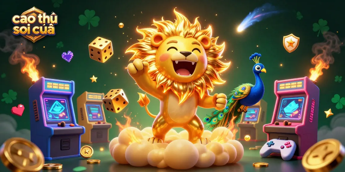 Experience the thrill of cao thủ soi cầu as colorful gaming elements and a magnificent sun lion blend in a vibrant casino scene.