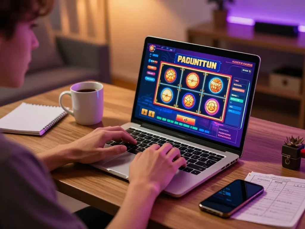 Engaging in online gambling at GG88 with a laptop and casino game interface, showcasing strategic gameplay.