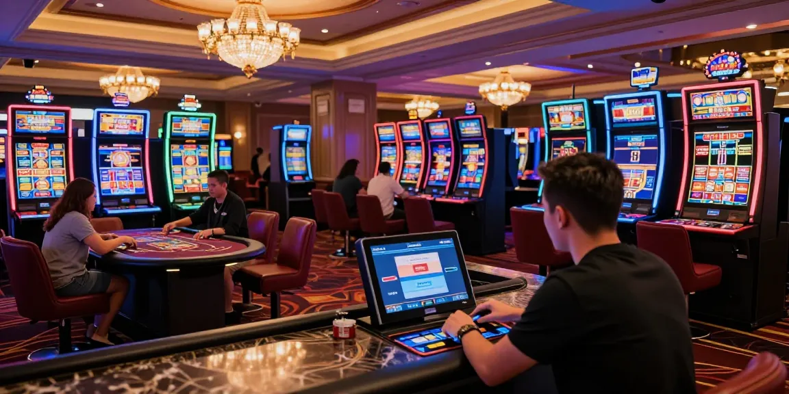 Casinos that accept credit cards featuring a lively gaming area with players engaging in various games.