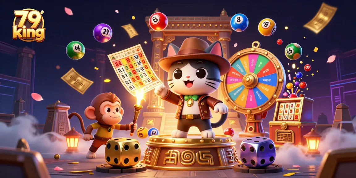 Engage in thrilling 79 king action with an adventurous cat and monkey in a dynamic casino scene.