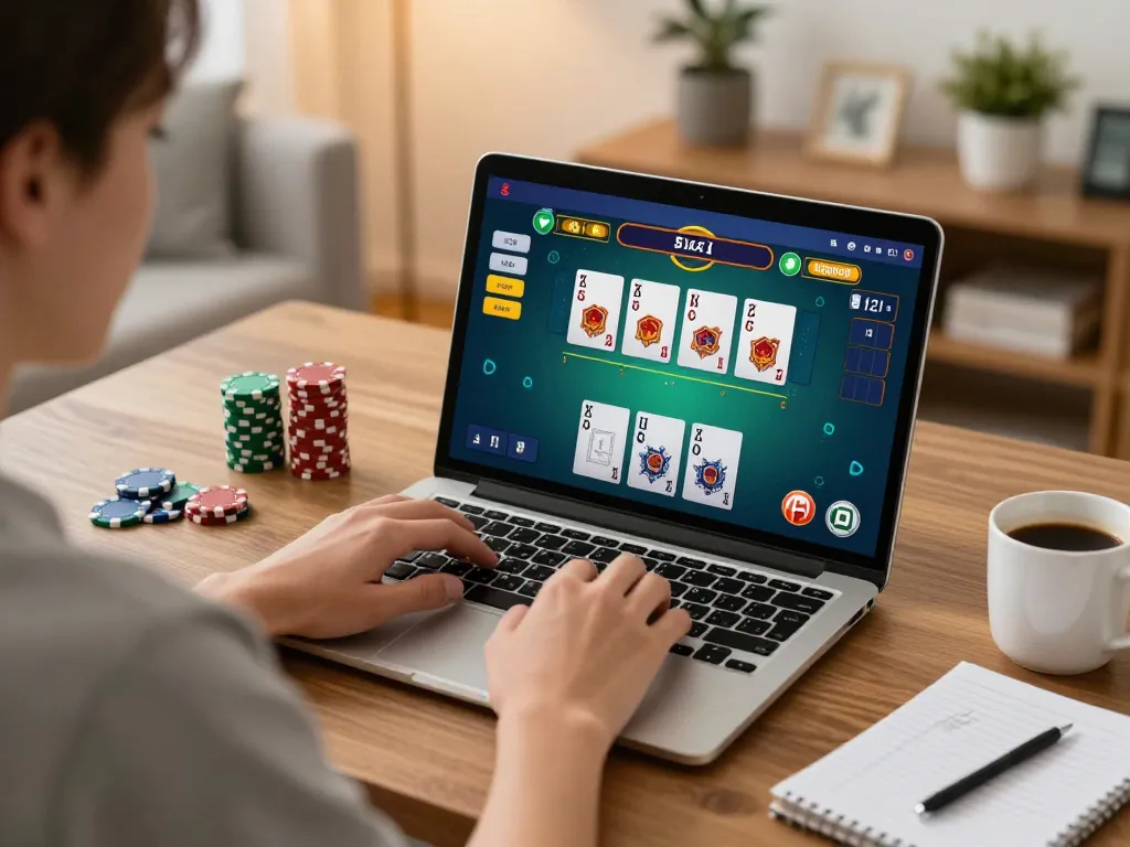 Engaging online blackjack gameplay at home featuring xx88 platform interface and strategic notes