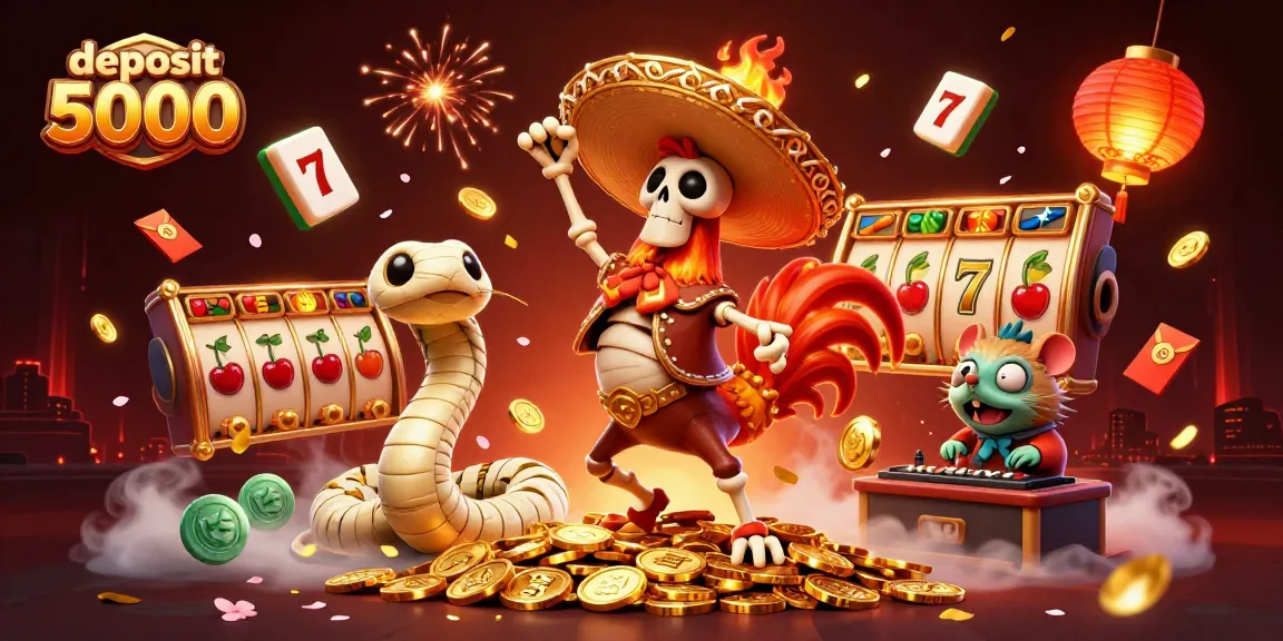 Experience the thrill of deposit 5000 with vibrant gaming symbols and dynamic celebration.