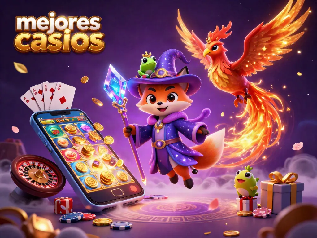 Juega en los mejores casinos online con una ilustración mágica de un zorro y un fénix en acción.