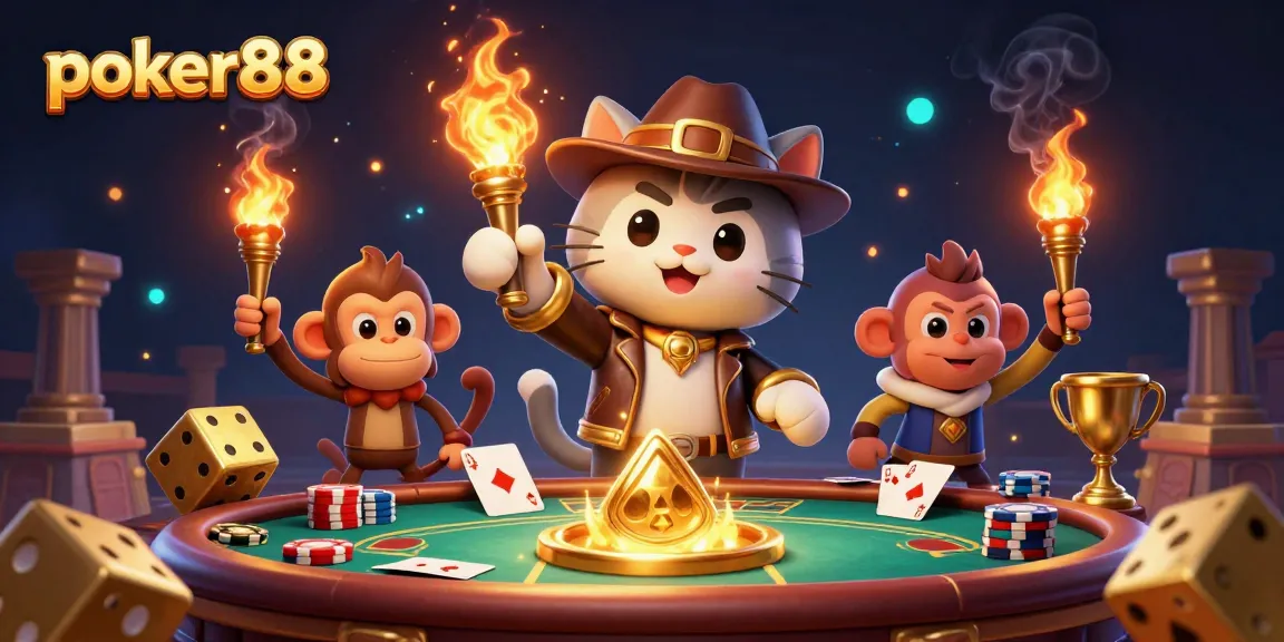 Experience poker88 thrills with an explorer finding treasures in a vibrant casino scene.