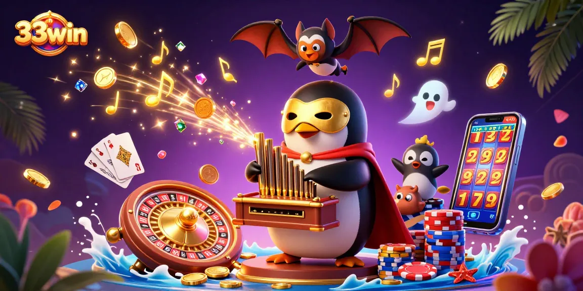 Experience the thrill of 33win as the penguin plays from the organ, sending coins flying.
