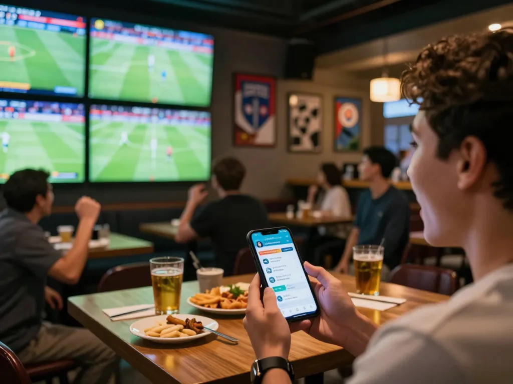 Person using nhandinhkeonhacai app for sports betting during exciting live match.
