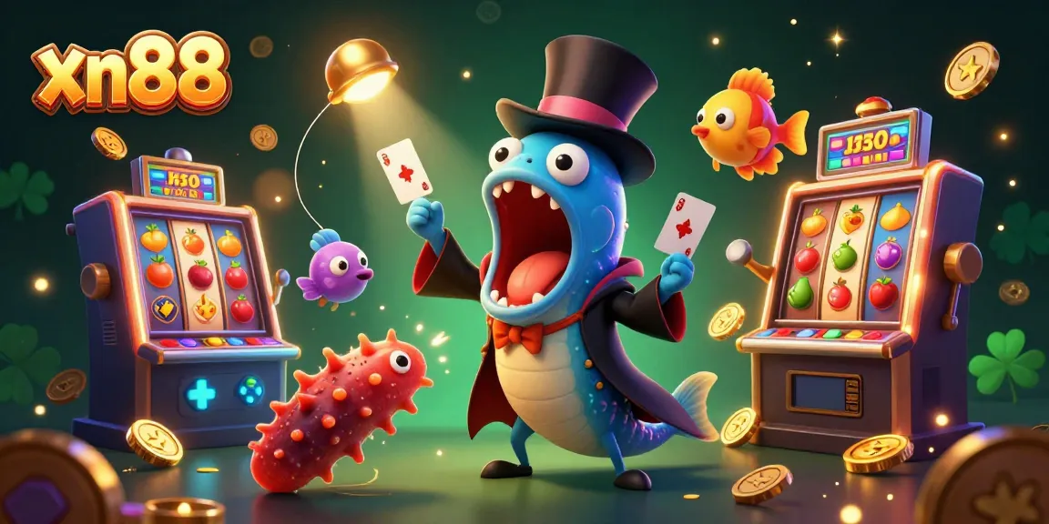 Play thrilling games at xn88, where a bioluminescent eel performs card tricks alongside exciting casino elements.