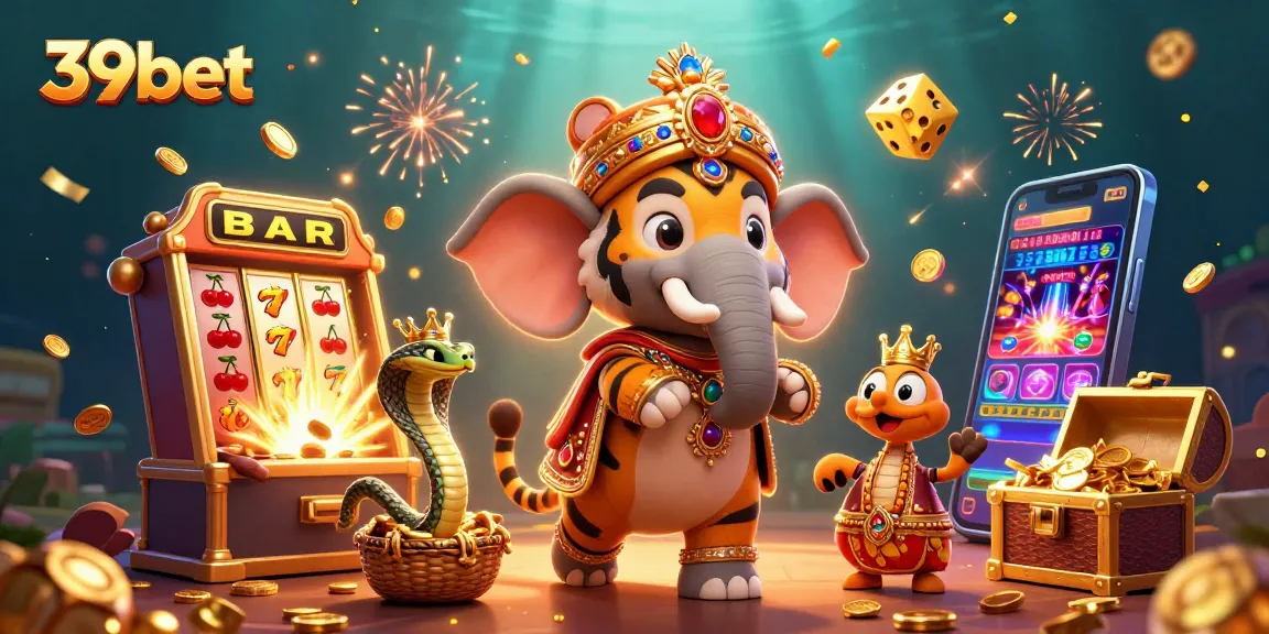 Experience the thrill of 39bet gaming with a vibrant 3D illustration of lively slot scenes.