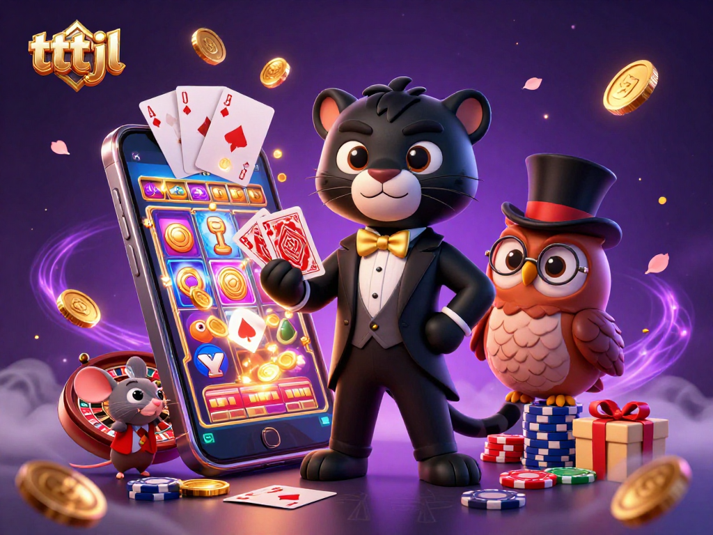 Experience tttjl's vibrant casino atmosphere with playful characters and engaging game elements.