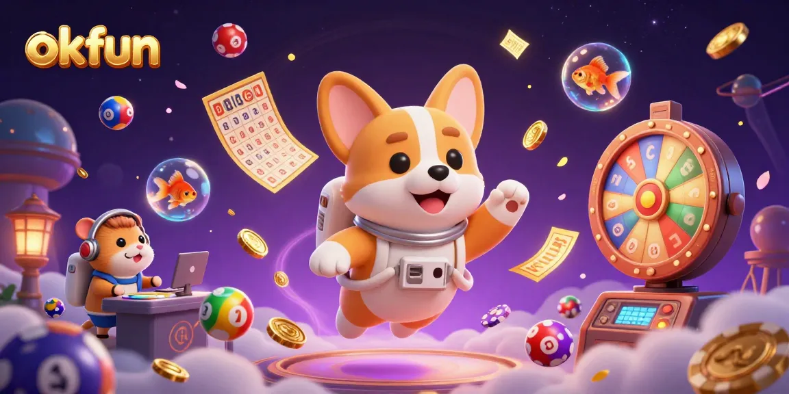Engage in playful gambling with okfun as a 3D cartoon corgi navigates a space casino environment