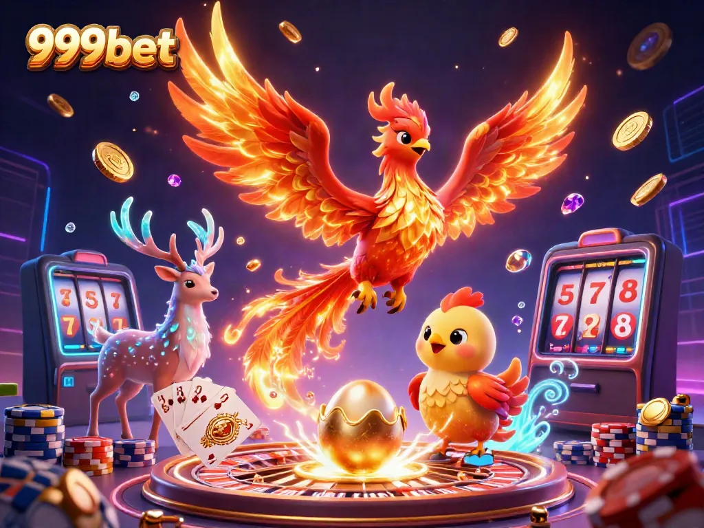 Experience the thrilling world of 999bet with a vibrant 3D phoenix scene, symbolizing abundance and fortune.