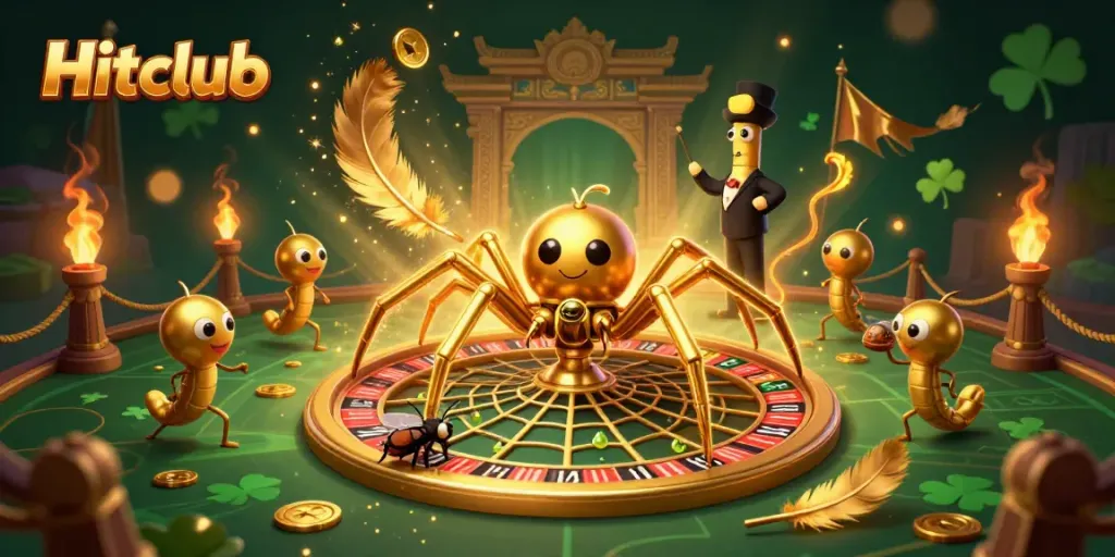 Engage in thrilling bets at Hitclub with golden web roulette, a fly, and a centipede croupier.