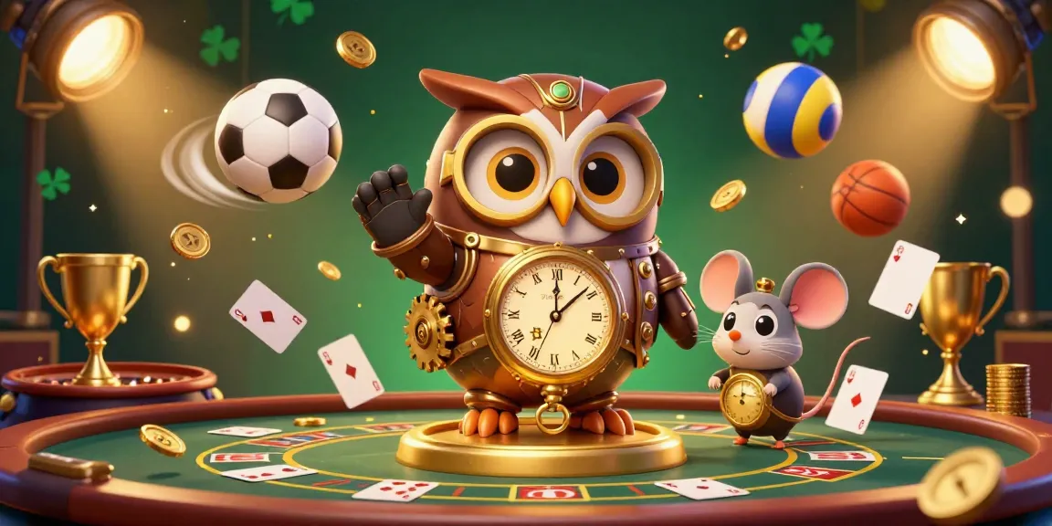 Engaging 3D casino illustration featuring fabet with a time-traveler owl and dynamic betting elements.