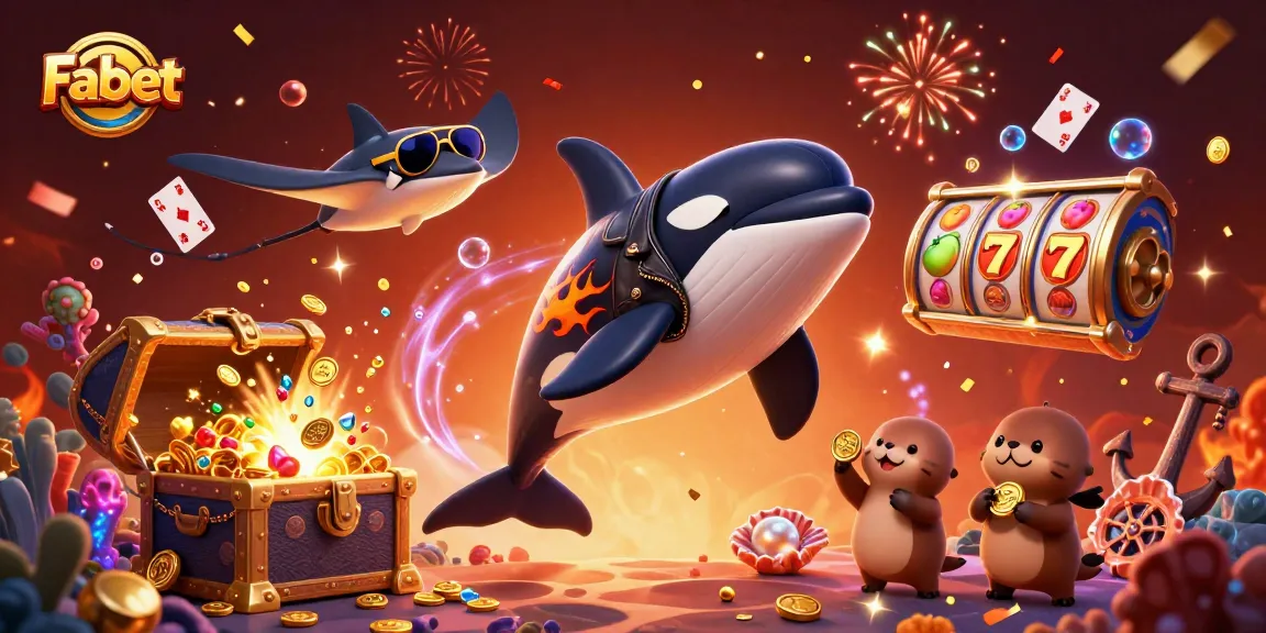 Experience thrill at Fabet with a lively scene featuring an orca, stingray, and otters capturing excitement and winning!