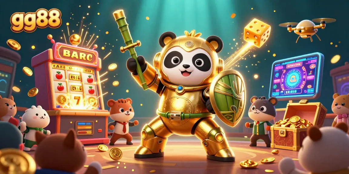 Engage with the thrilling dynamic of gg88's casino experience, featuring a lively mech-suit panda in battle.