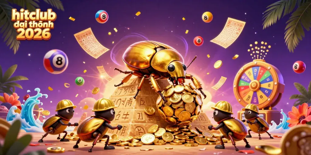 Experience thrilling action with hitclub đổi thưởng 2026, featuring vibrant casino elements and a dynamic golden beetle scene.