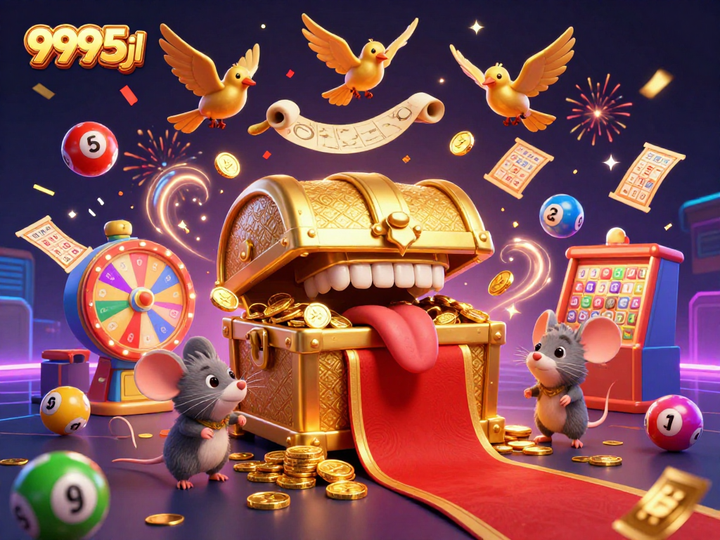 Experience exciting gaming moments with the 9995jl treasure chest surrounded by lottery fun.