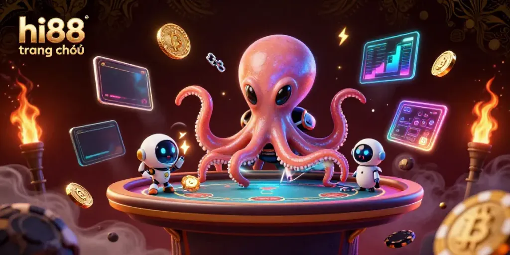 Hệ thống cá cược hi88 trang chủ với hình ảnh 3D sinh động về các trò chơi poker và nhân vật đặc sắc.