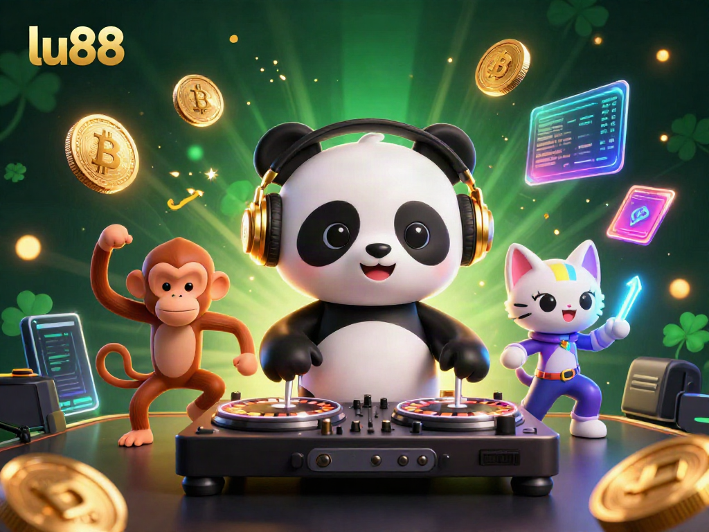 Engage with the vibrant lu88 casino world through a DJ panda and colorful characters featuring gaming elements.