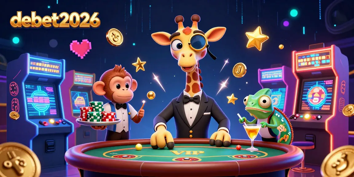 Experience luxurious gaming with debet2026 as a giraffe high-roller and friends at a poker table.