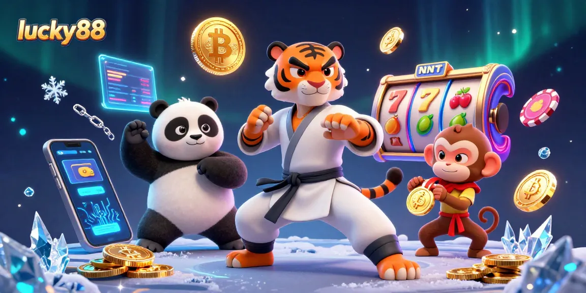 Engage with lucky88's thrilling slot action in a vibrant 3D casino scene featuring a kung fu tiger mastering the game.