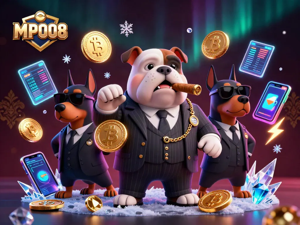 MPO08 showcases a 3D mafia-themed casino scene filled with Bitcoin and Ethereum elements for online gamblers.