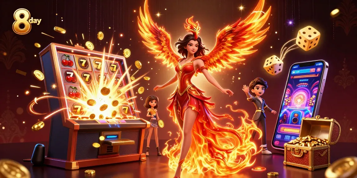 Experience the thrills of gaming with 8 day as a fiery phoenix companion and exploding jackpots.