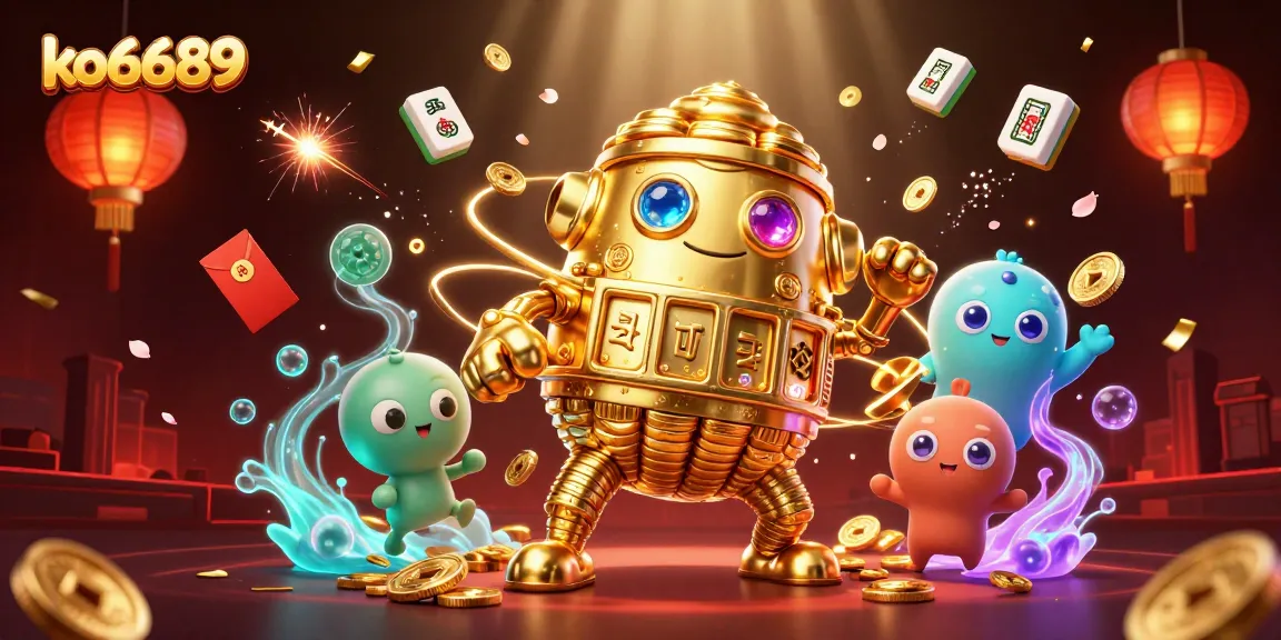 Experience the thrill of ko6689 with a vibrant casino golem surrounded by festive game elements.