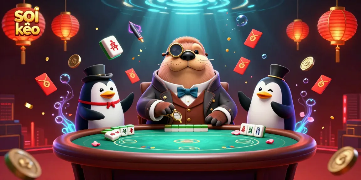 Soi kèo betting strategies come alive with a playful walrus, penguin dealer, and bluffing pufferfish.