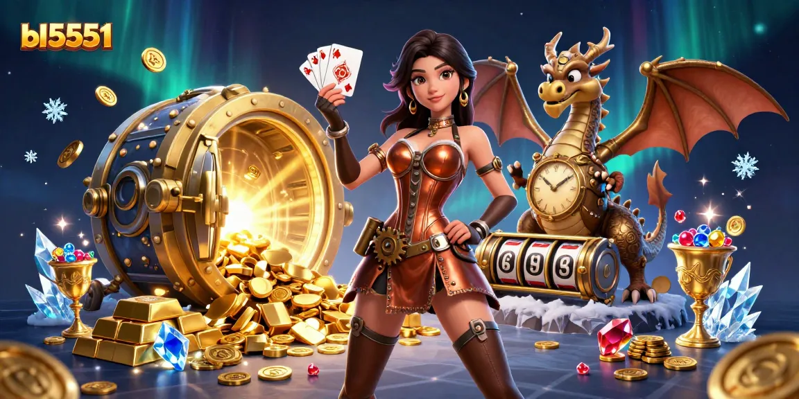 Experience the thrill at bl5551, featuring a vibrant 3D casino scene with jackpots and treasures.