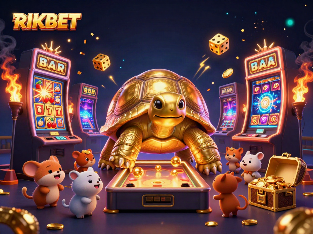 Experience the thrill of RIKBET with vibrant casino games and dynamic animations in this exciting illustration.